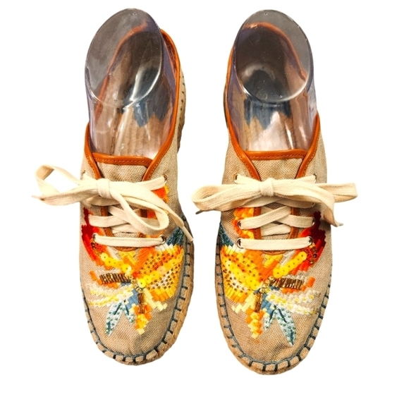 NINE WEST NATURAL GUINUP SNEAKER SEQUIN BOHO ESPADRILLE LACE UP SIZE 7 - Picture 5 of 12